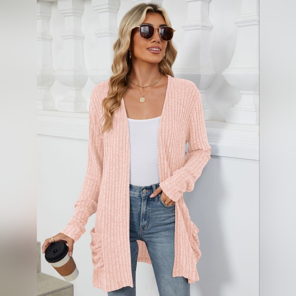 Women's Pink Open-Front Cardigan Sweater